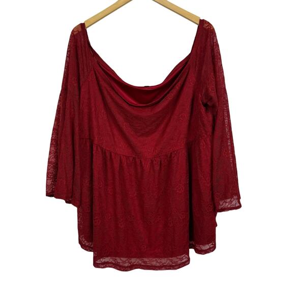 Torrid Maroon Red Stretch Lace Off the Shoulder Babydoll Top Size 3X - Picture 3 of 10